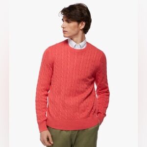 NEW BROOKS BROTHERS Supima Cotton Cable Knit Crewneck Sweater Coral Red 3XL
